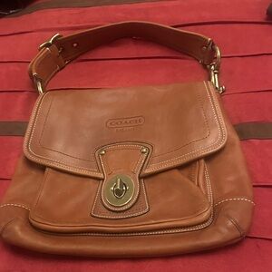 Coach Tan Leather Flap Shoulder Bag